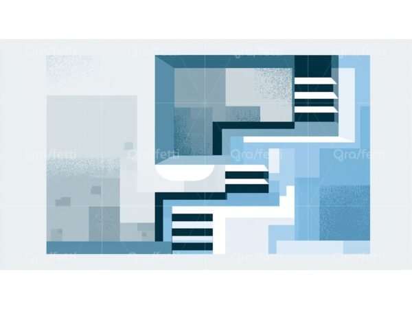 An illustration of an abstract staircase in blue and gray