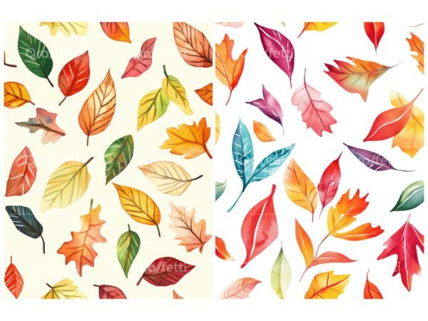 Colorful watercolor leaves patterns 3 and 4 displayed side by side