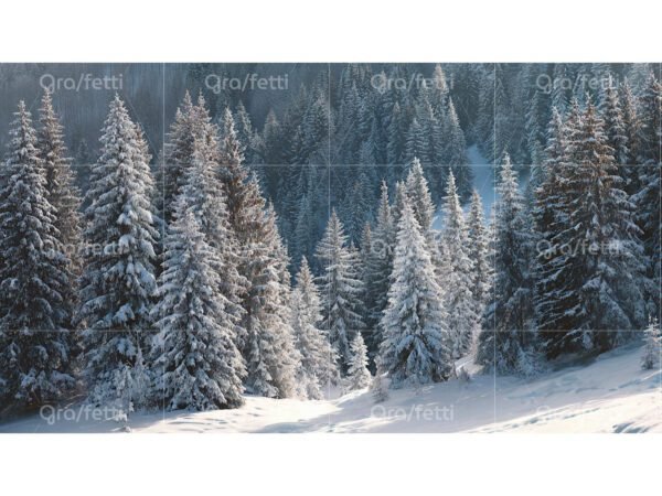 Snow-covered pine trees on a mountain slope on a winter day