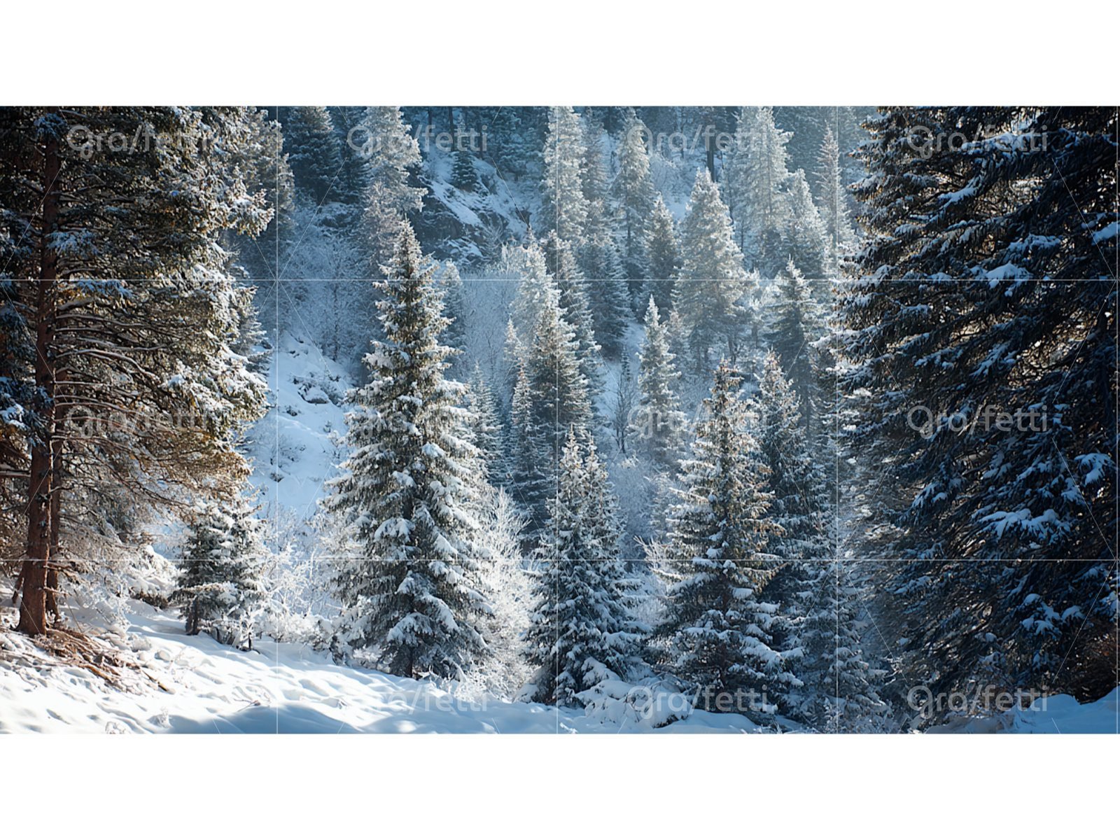 Snowy evergreen forest in the mountains.
