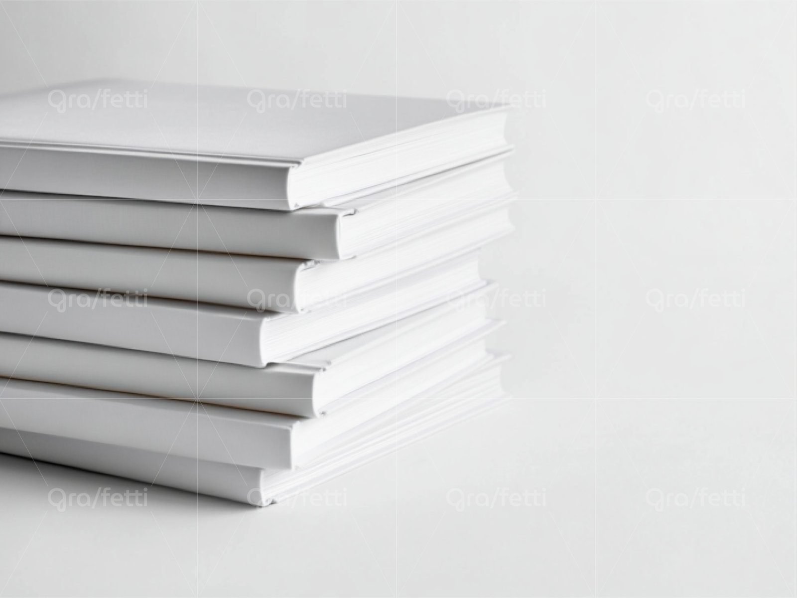 A stack of books with minimal color palette of white and gray.
